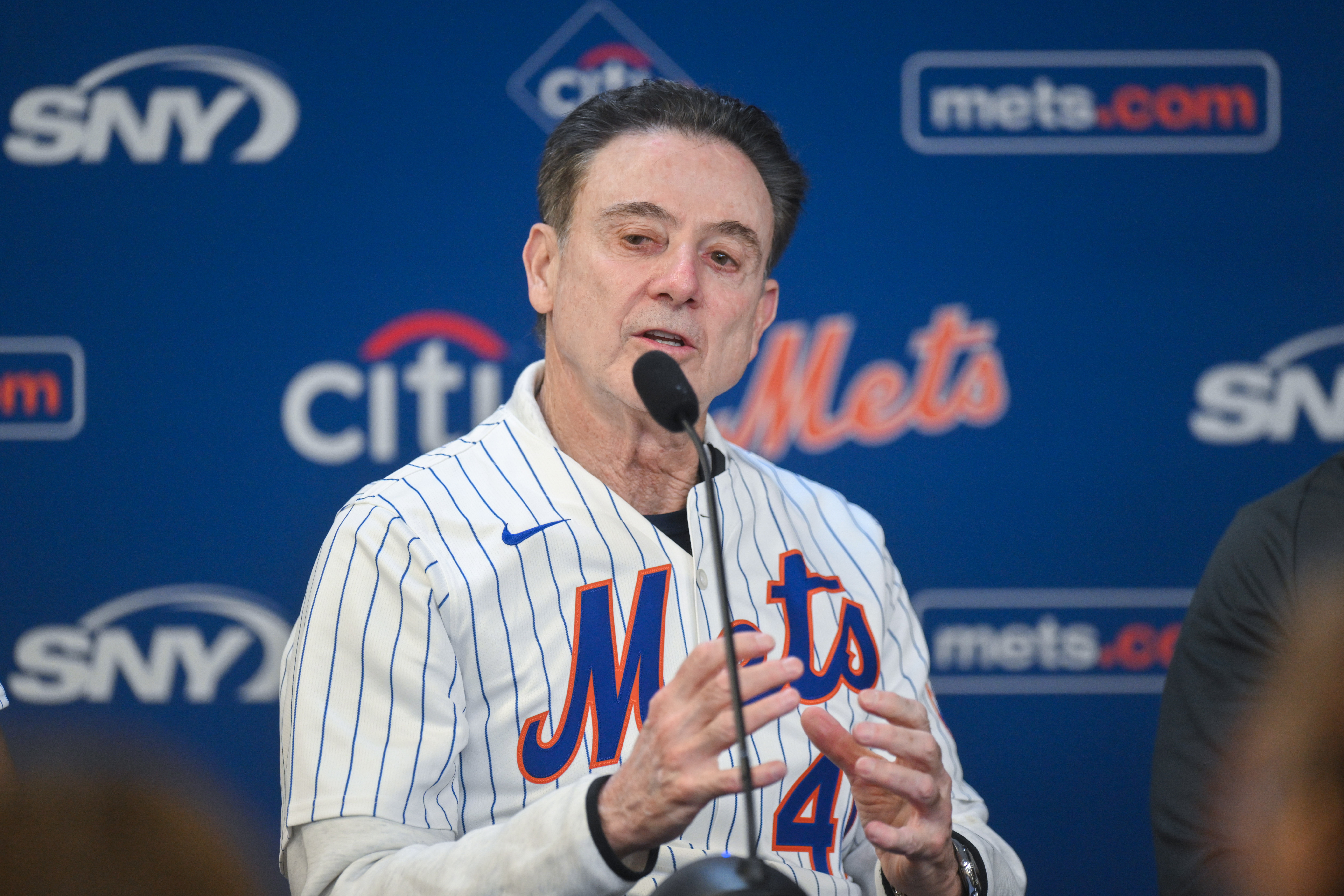 St. Johnís mens basketball head coach Rick Pitino speaks at a press conference. Photo: Imagn